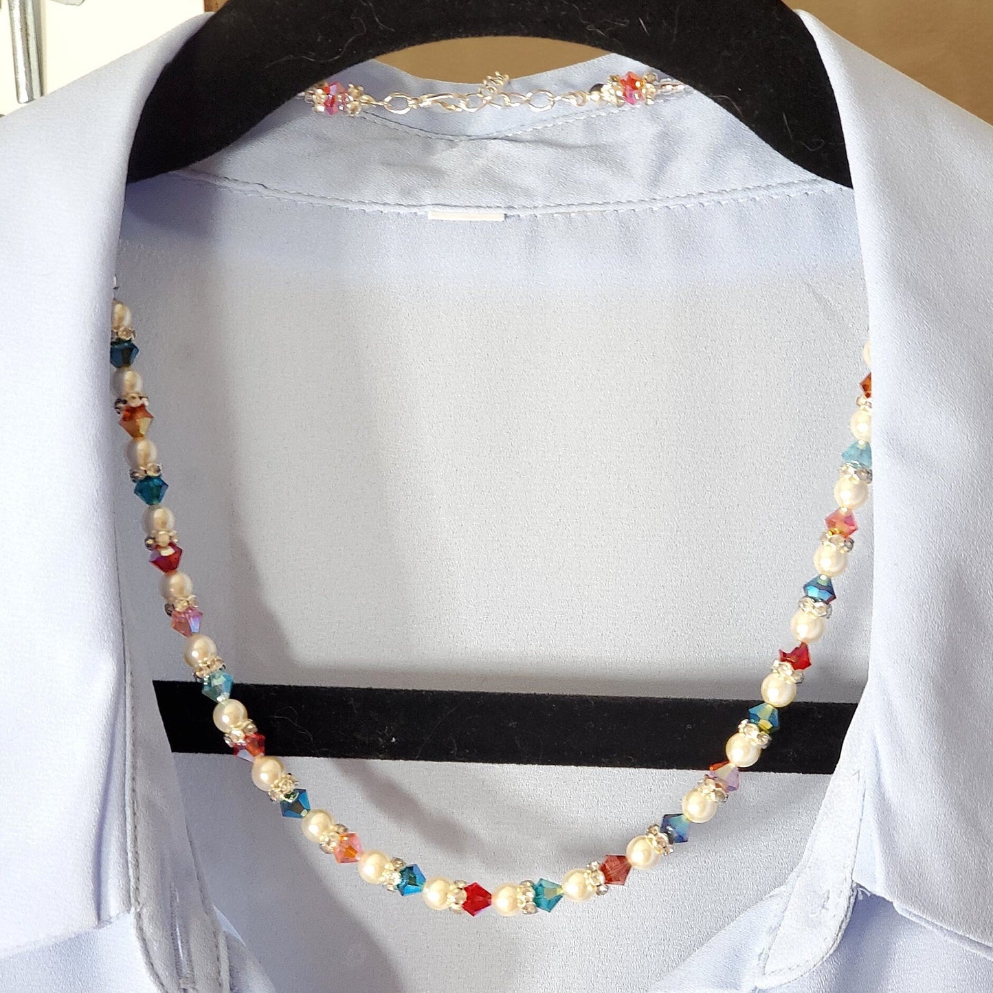 Multi Rainbow Color Crystal Beaded Pearl Necklace and Bracelet Set Wedding Jewelry