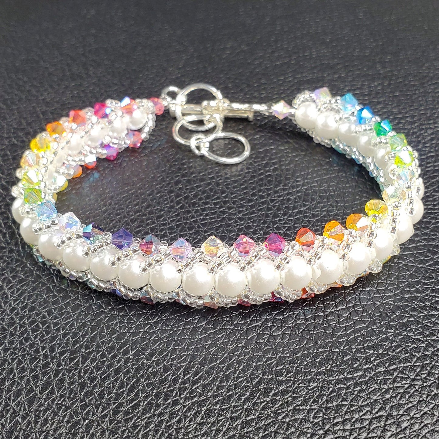 Flat Spiral Bracelet Kit, Multi Rainbow Crystal and Glass Pearl Beaded Bracelet Kit, Beaded Bracelet Beadweaving Kit, Bracelet Making Kit