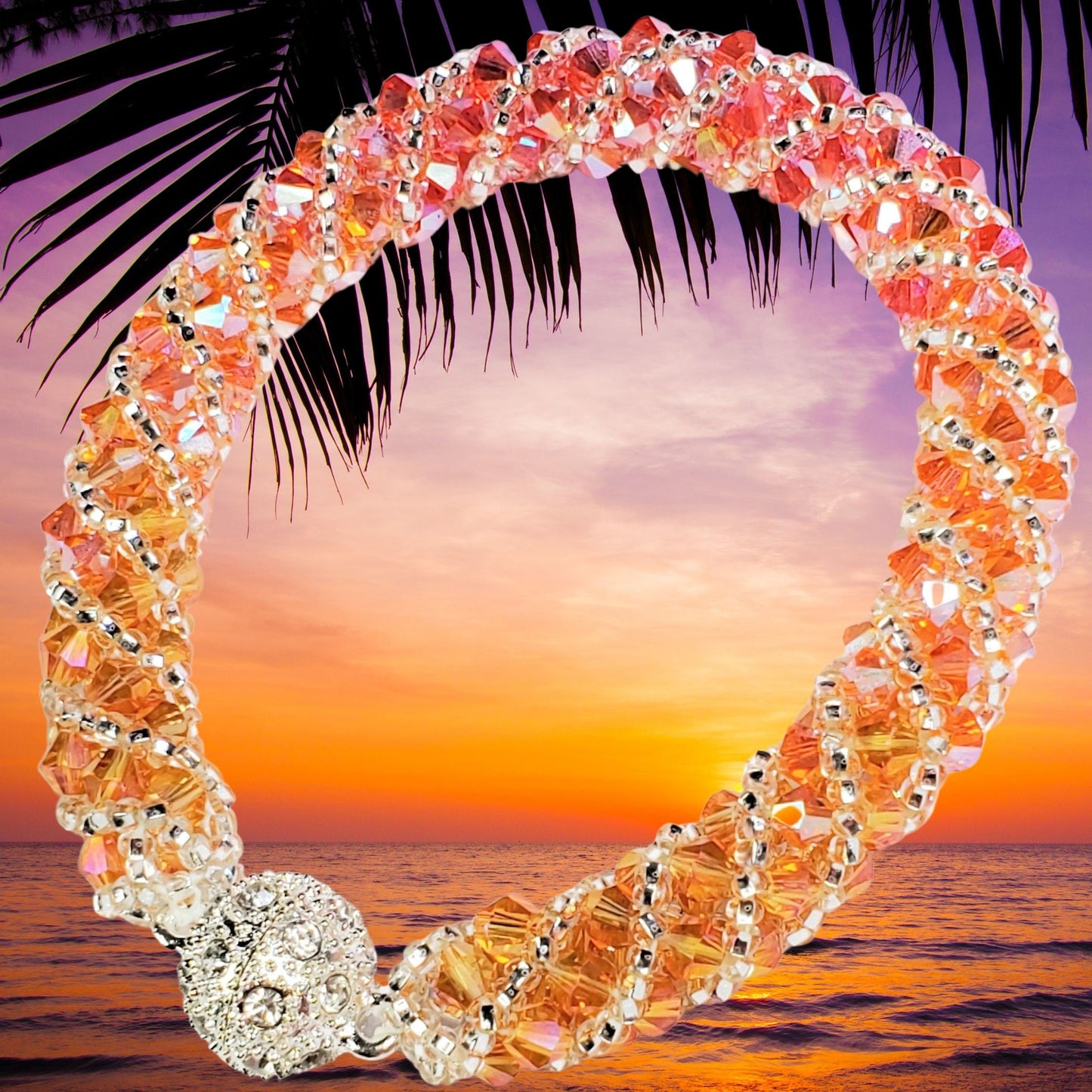 Crystal Bracelet Orange Peach Preciosa Crystal Spiral Bracelet