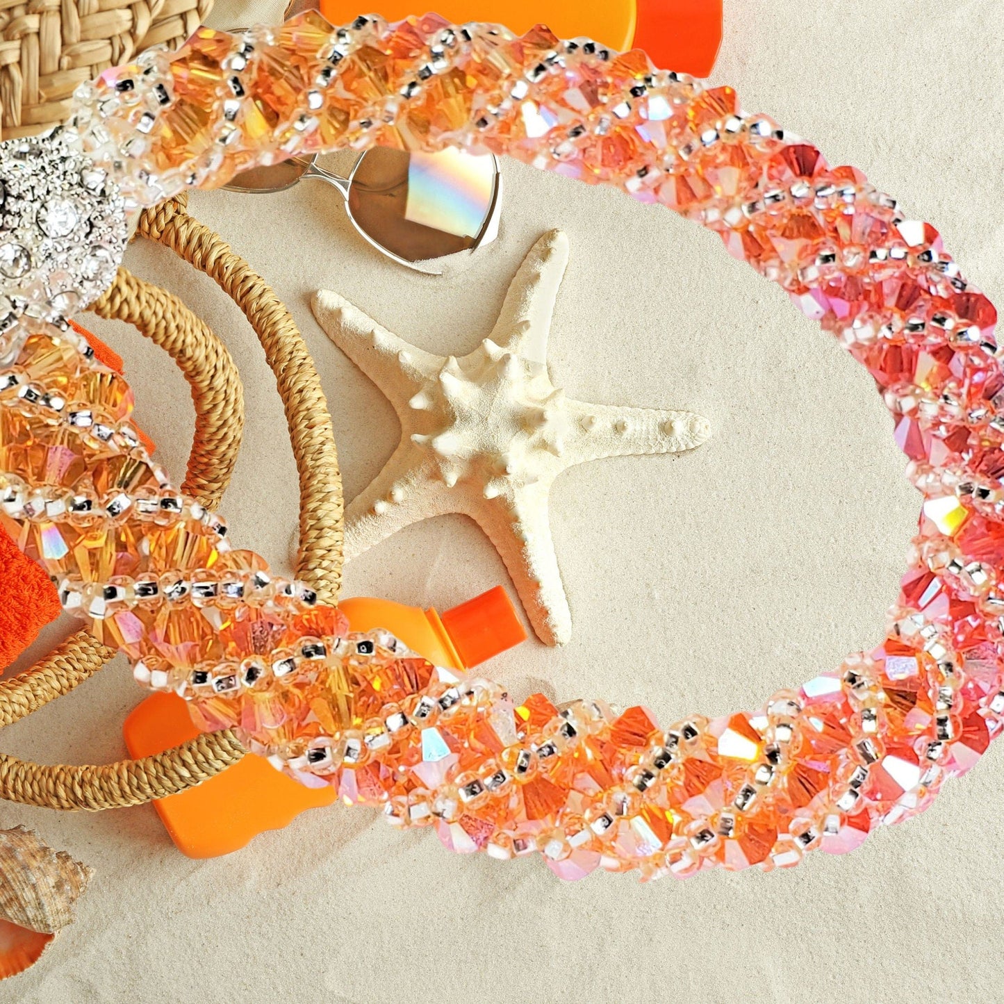 Crystal Bracelet Orange Peach Preciosa Crystal Spiral Bracelet