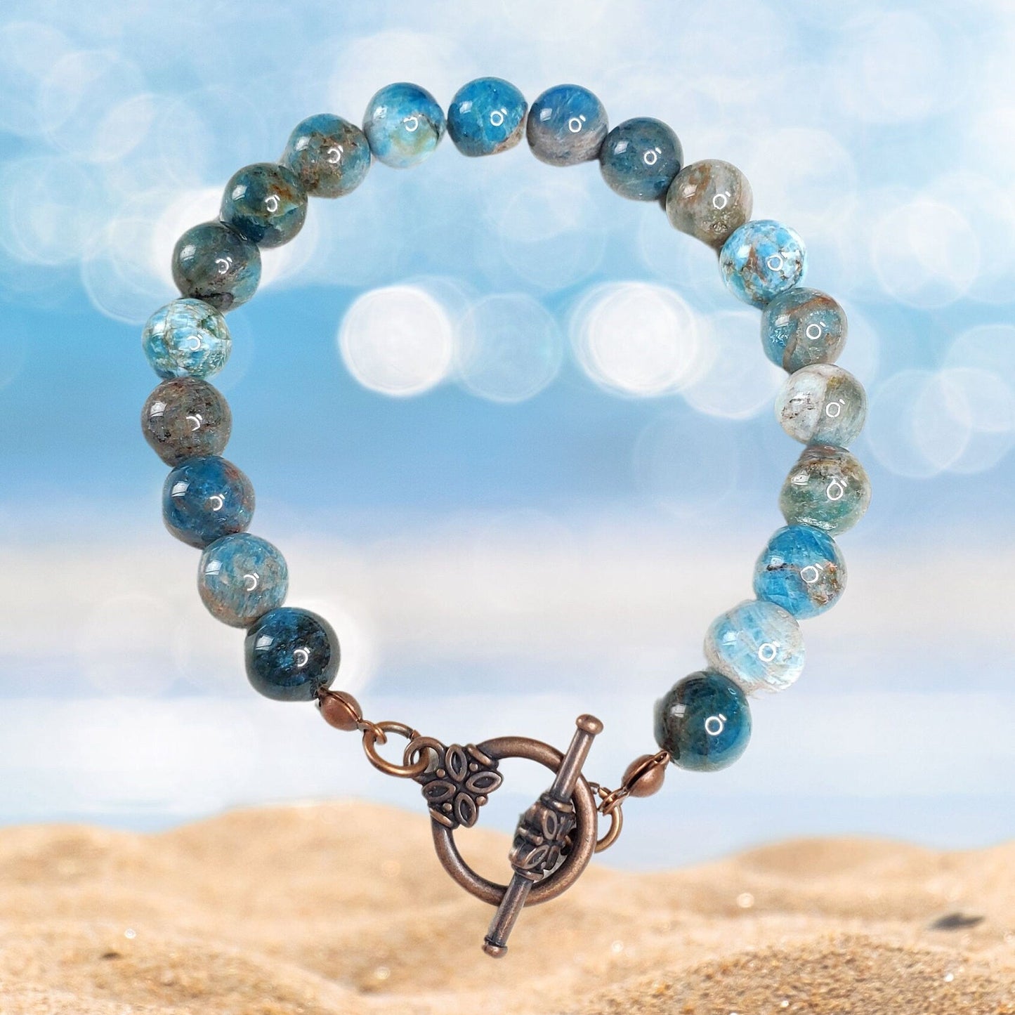 Natural Apatite Bracelet Apatite Wire Bracelet Blue Apatite Bracelet