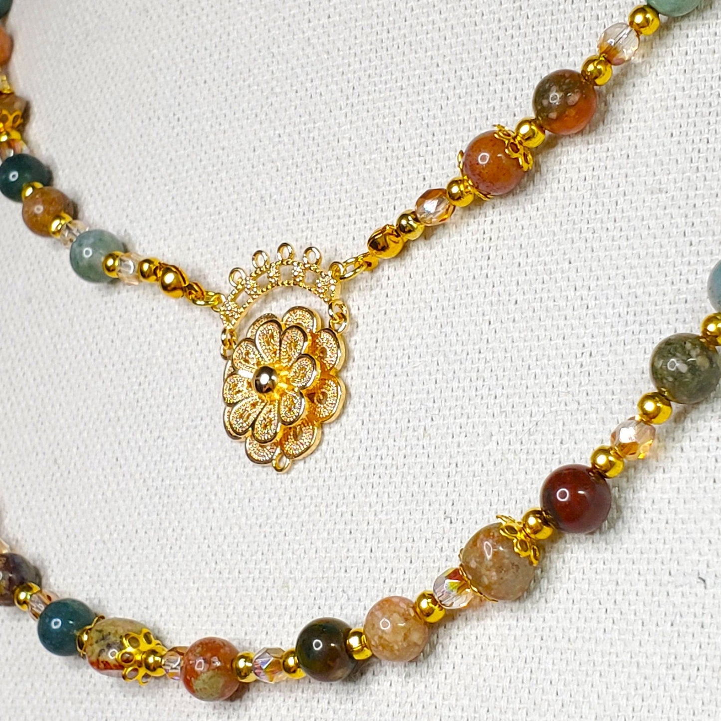 Jasper and Green Aventurine Magnetic Mix & Match Necklace/Bracelet  Five Way Necklace Set 18k Gold Plated Filigree Components