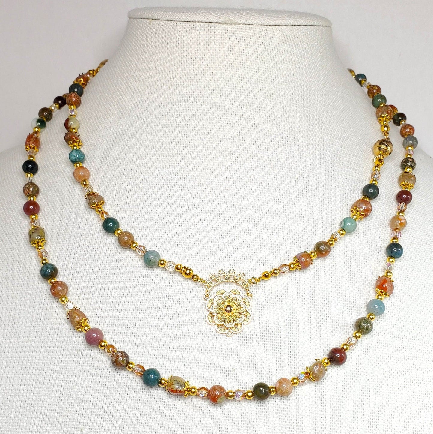 Jasper and Green Aventurine Magnetic Mix & Match Necklace/Bracelet  Five Way Necklace Set 18k Gold Plated Filigree Components
