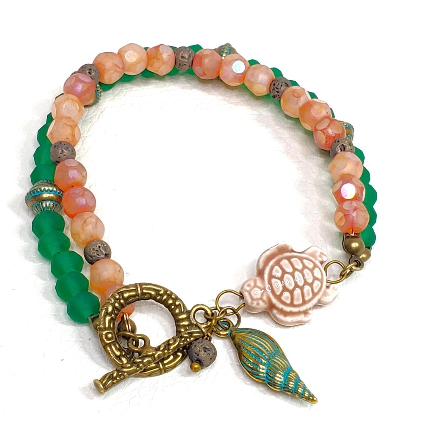 Sea Shell Sea Turtle Toggle Charm Bracelet