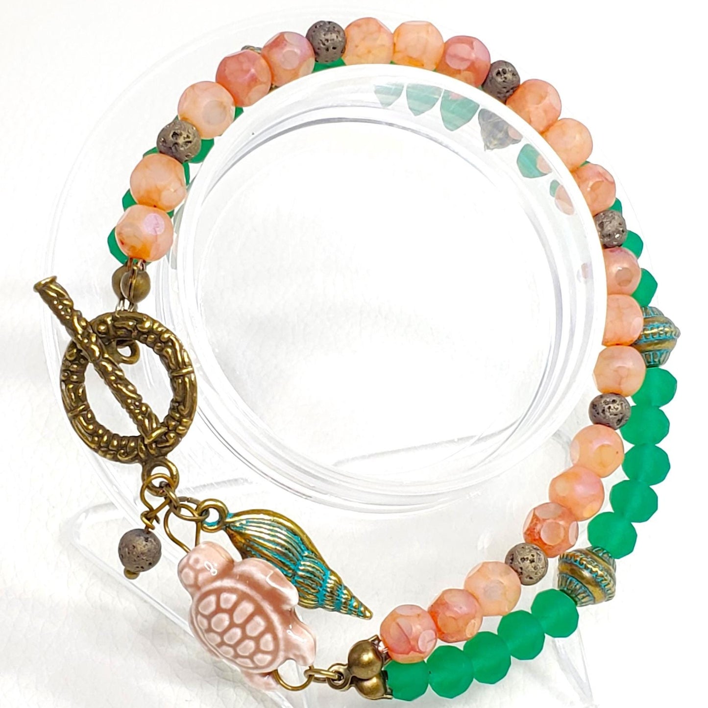 Sea Shell Sea Turtle Toggle Charm Bracelet