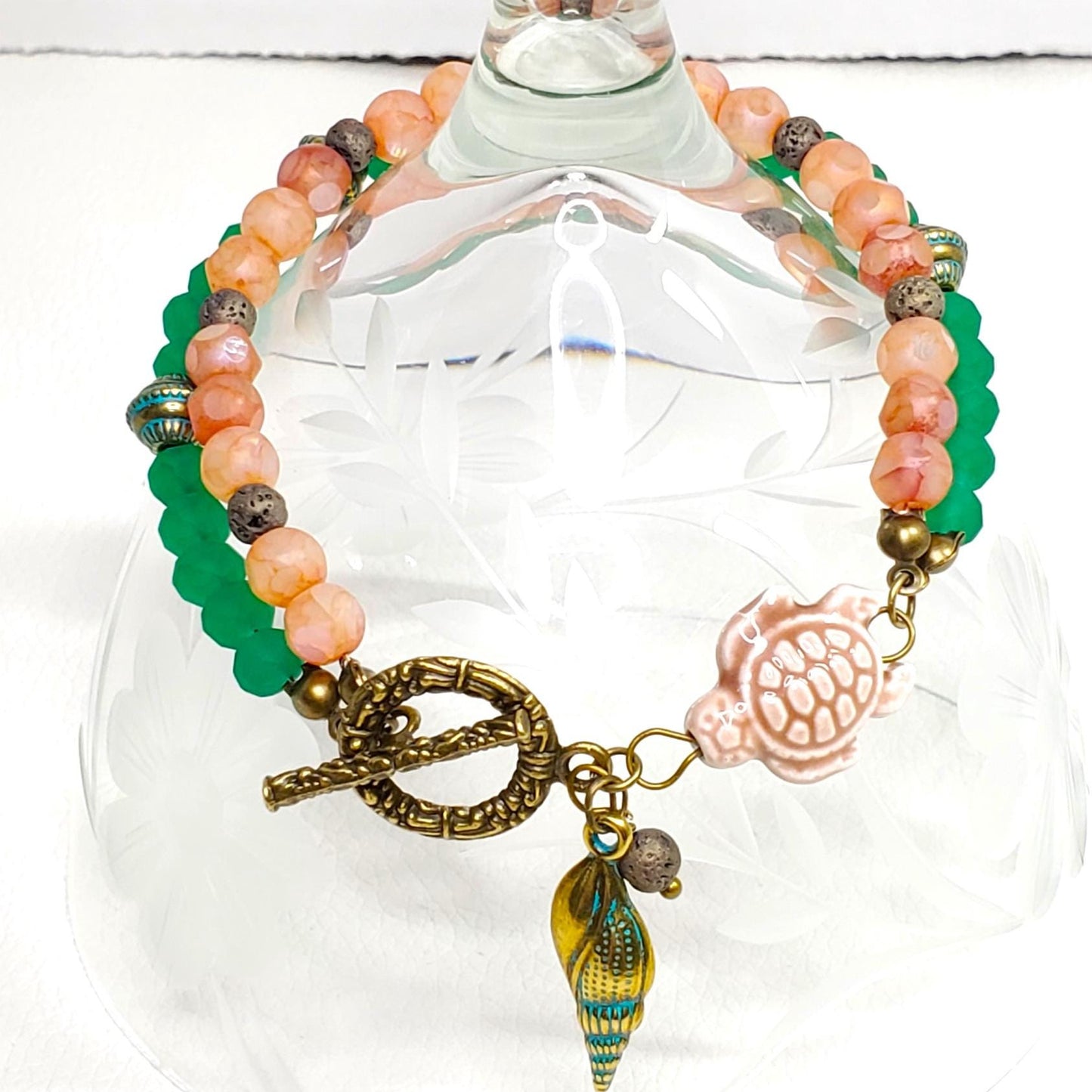 Sea Shell Sea Turtle Toggle Charm Bracelet