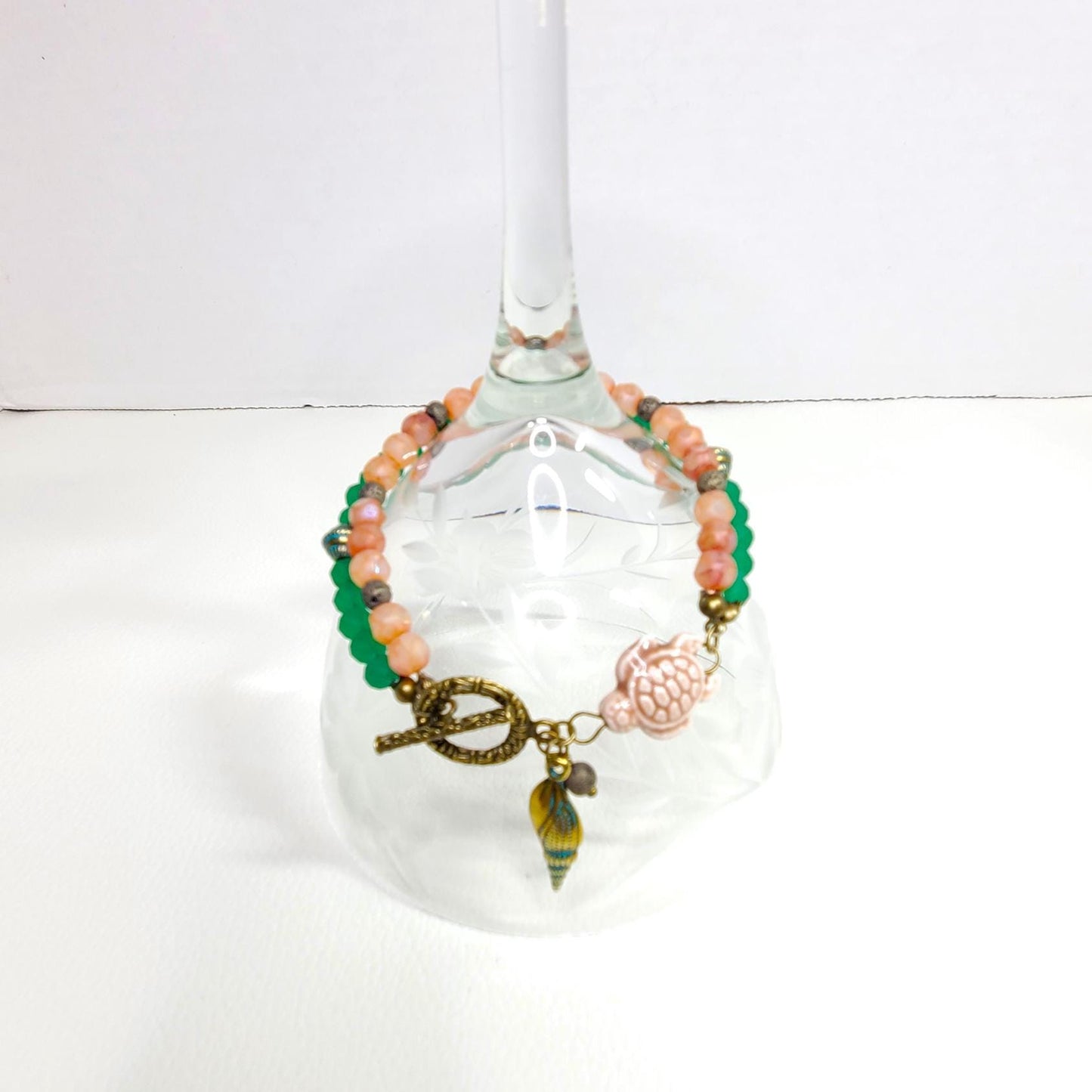 Sea Shell Sea Turtle Toggle Charm Bracelet