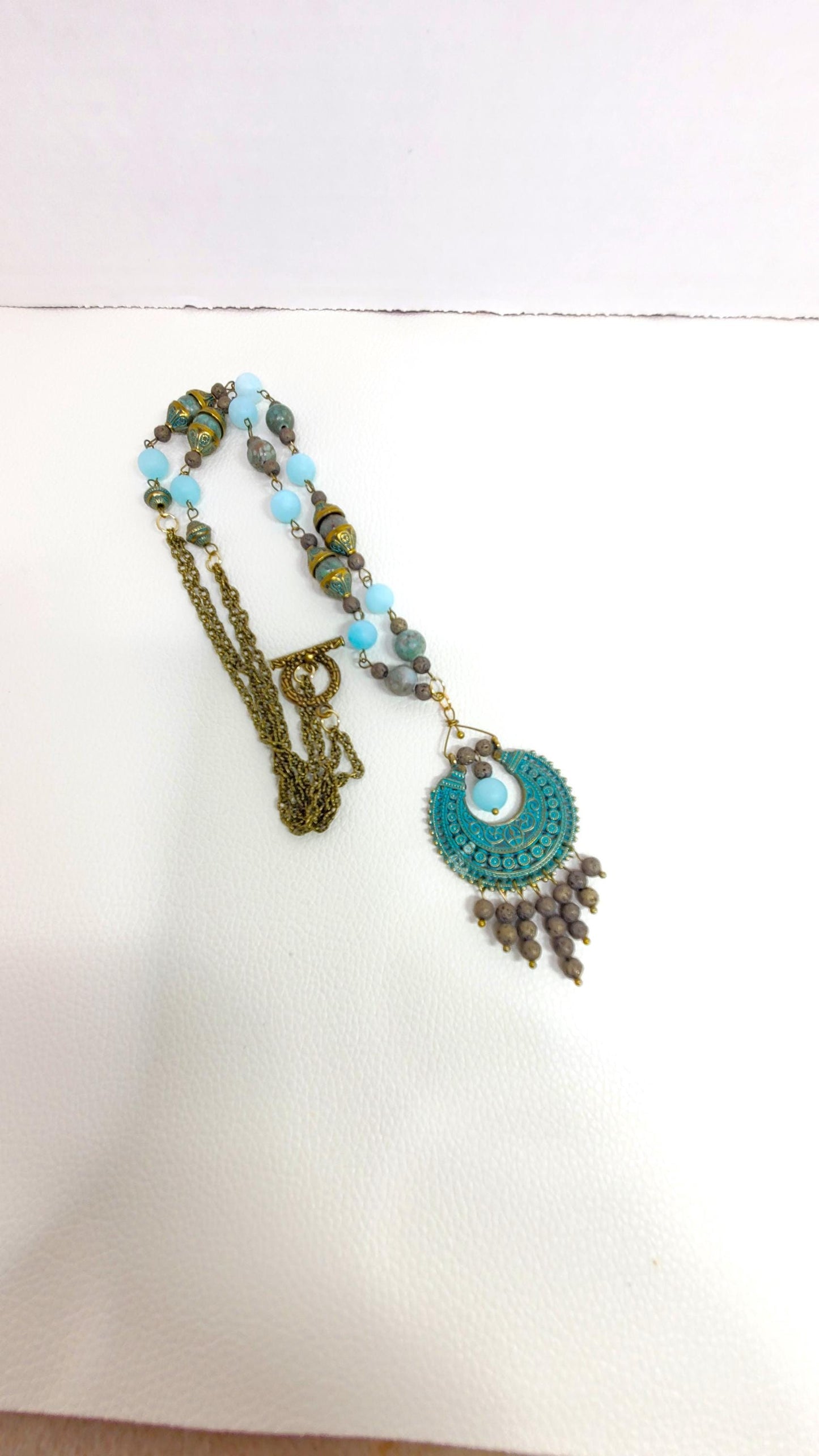 Maifanite and Quartz Crescent Necklace Set