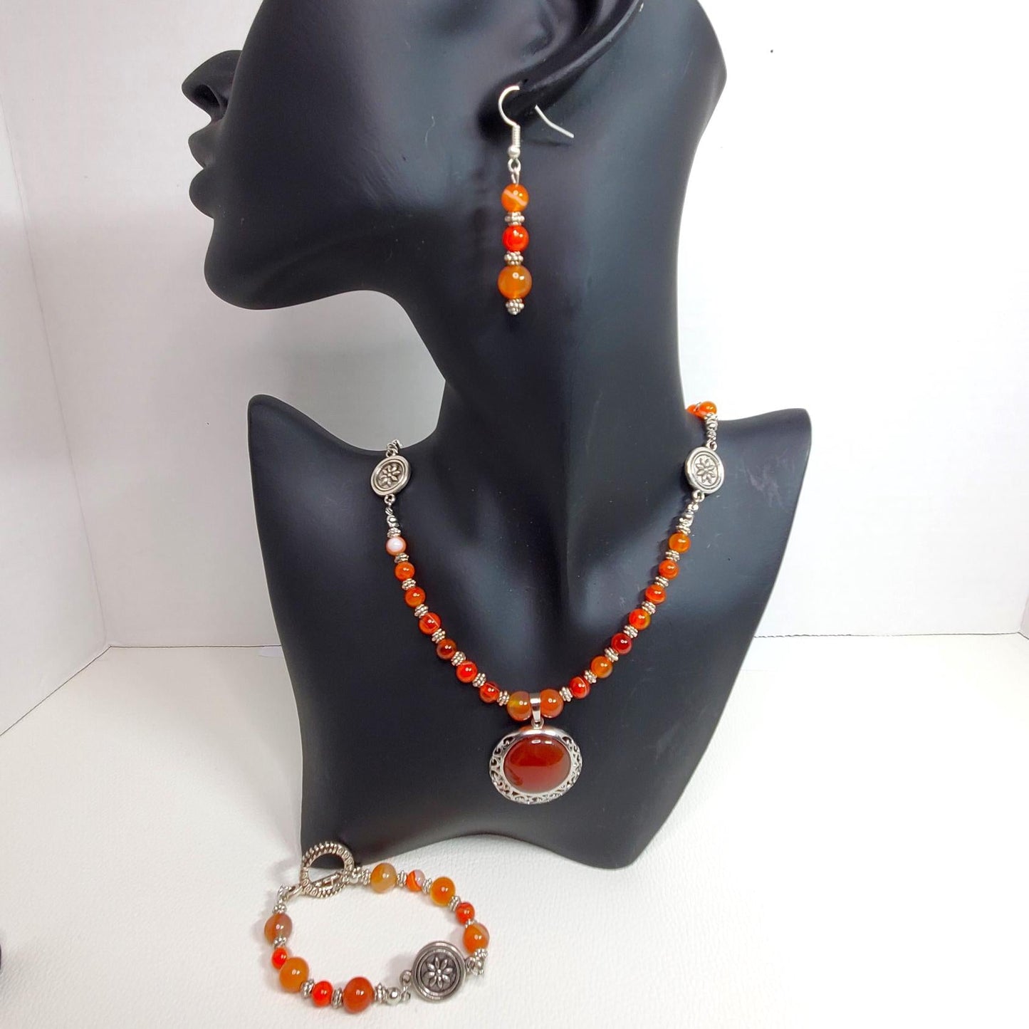 Carnelian Necklace Set, Natural Gemstone Jewelry, Three Piece Set