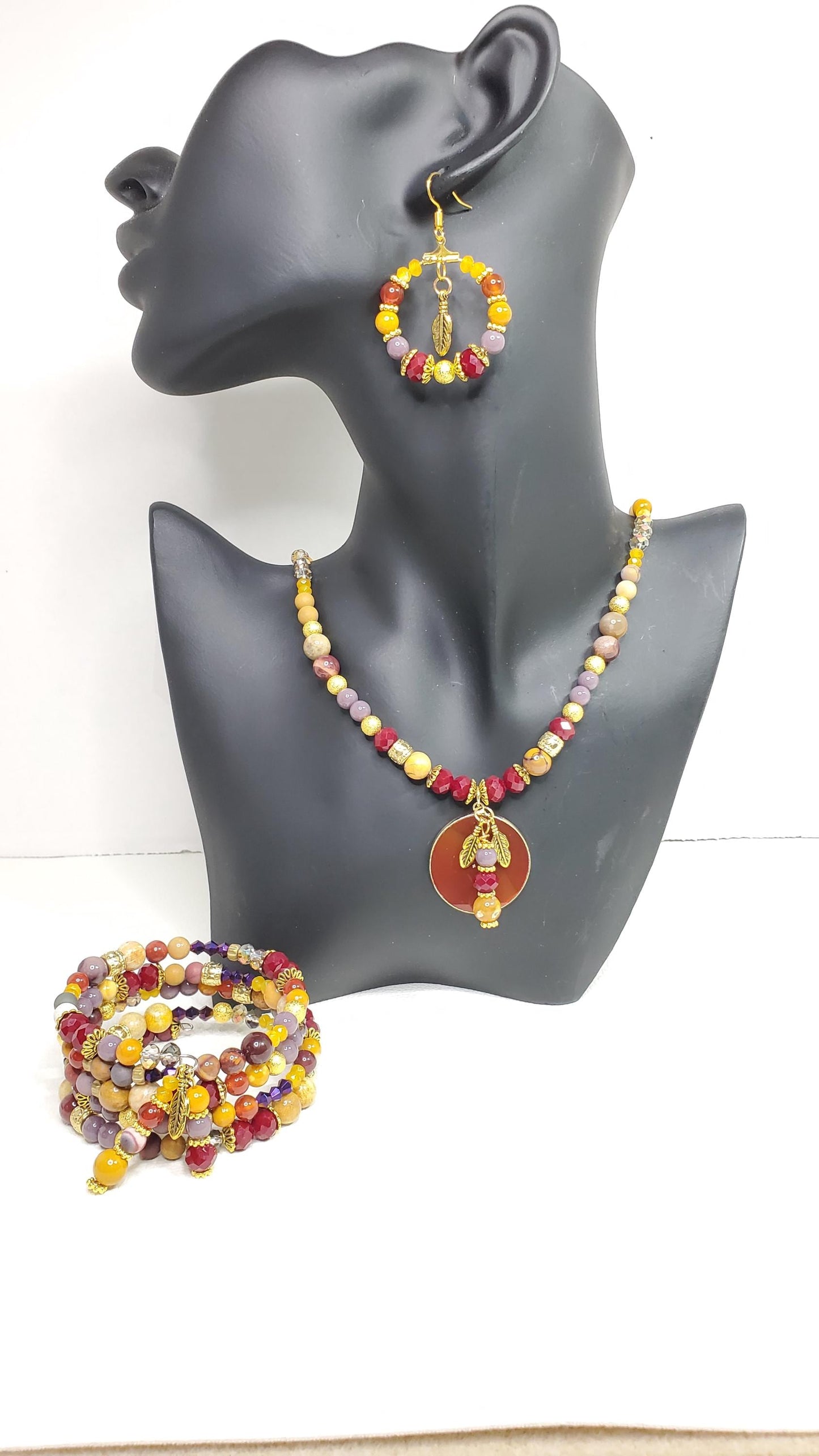 Mookaite & Carnelian Gemstone Necklace Set