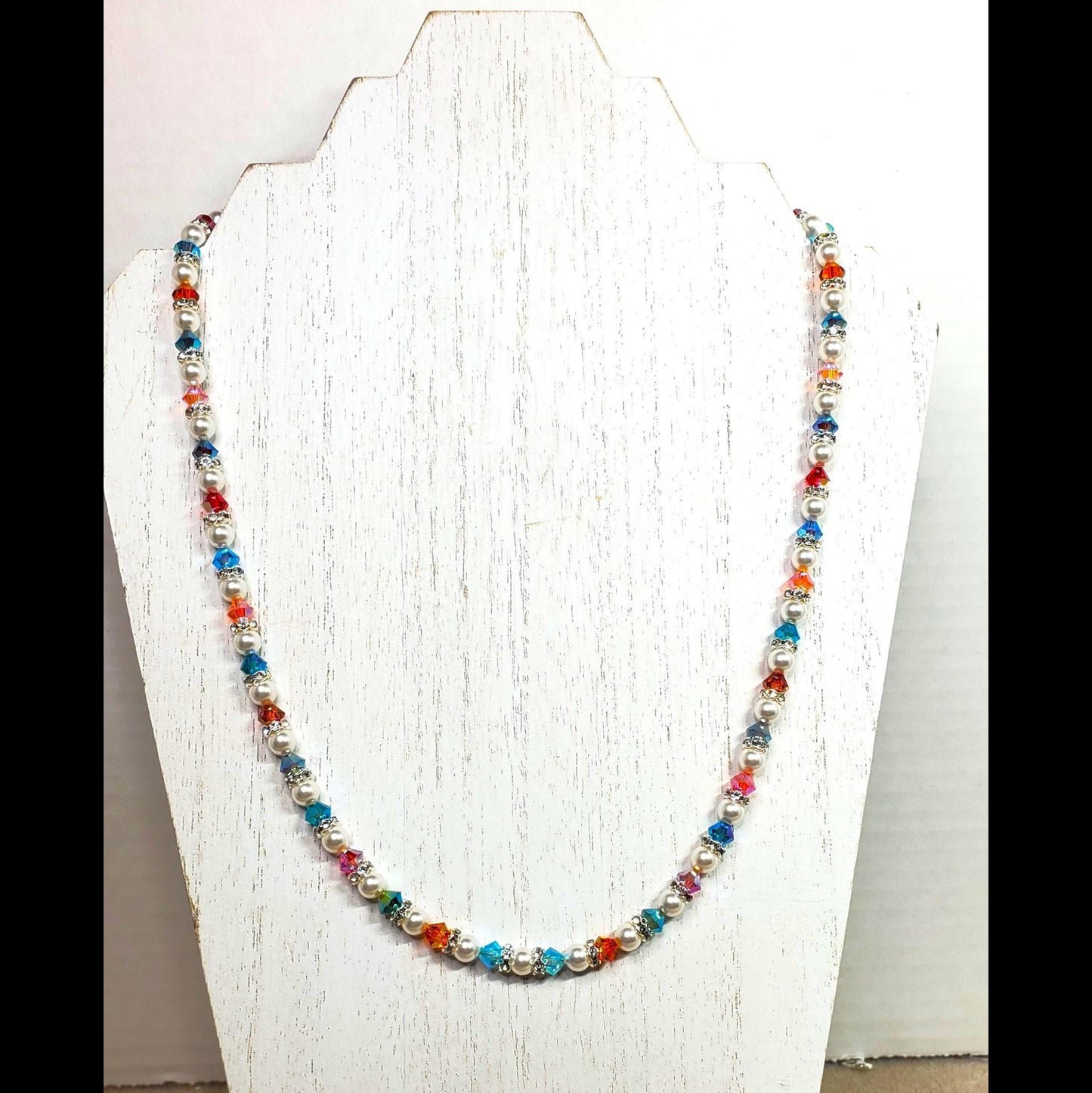 Pearl and Crystal Necklace Multi Rainbow Color Crystal Beaded Pearl Necklace and Bracelet Set Wedding Jewelry