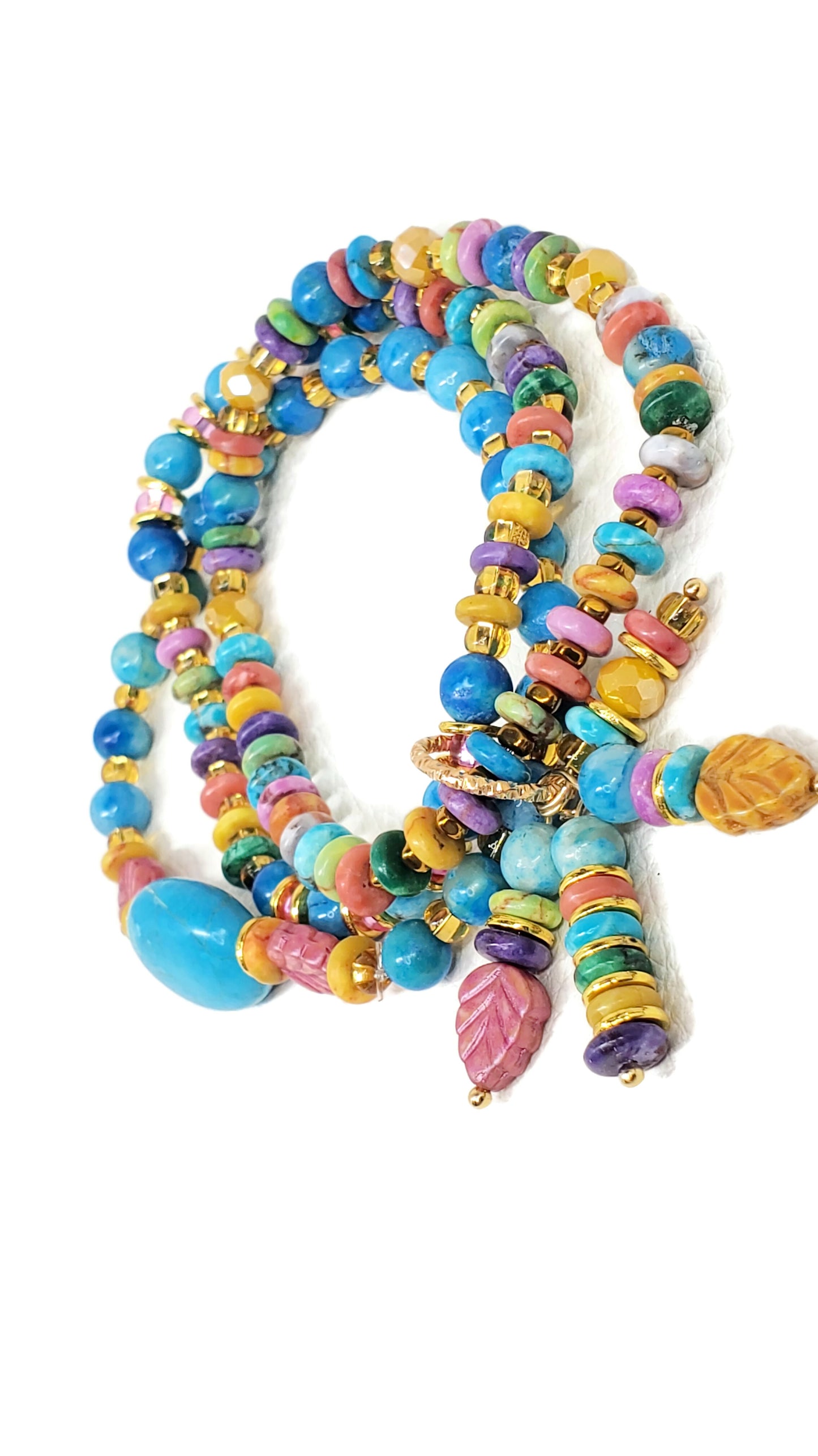 Boho Beaded Charm Bracelet, Blue Beaded Stretch Bracelet