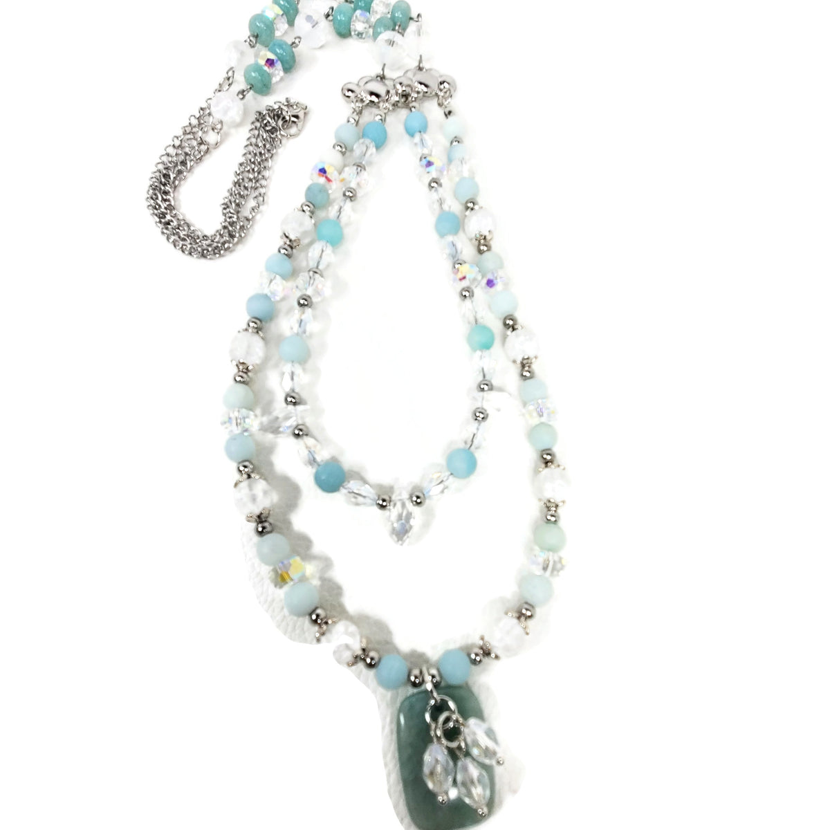 Amazonite and Crystal Beaded Necklace, Multi Strand Necklace