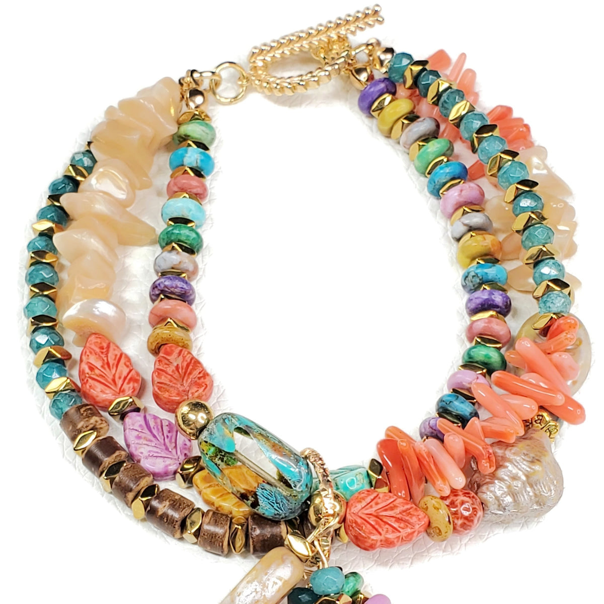 Beach Beaded Boho Charm Bracelet, Tropical Beaded Wire Bracelet