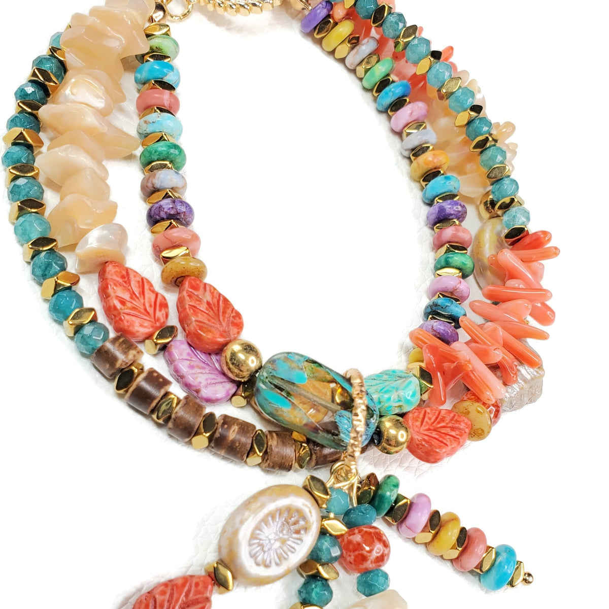 Beach Beaded Boho Charm Bracelet, Tropical Beaded Wire Bracelet