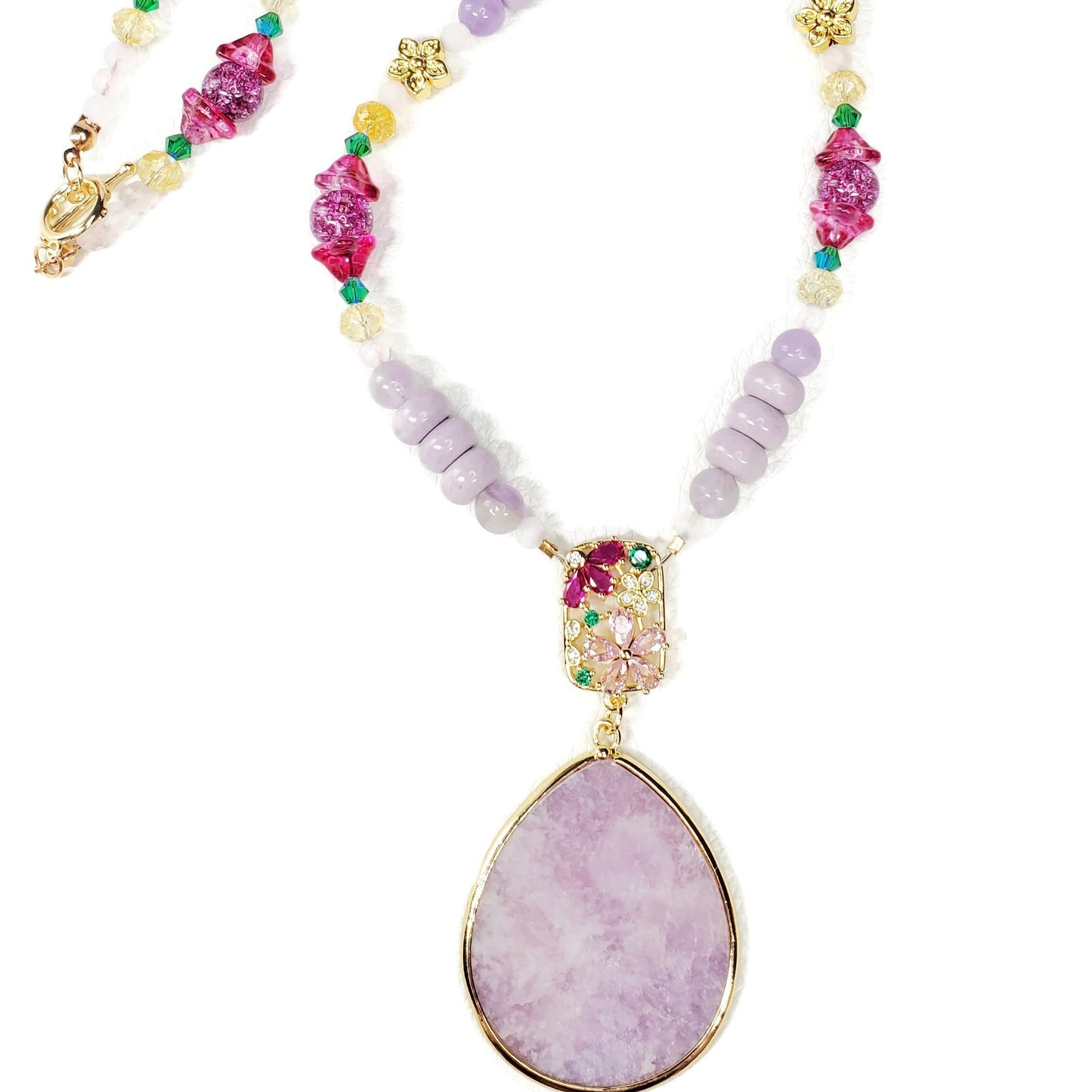 Crystal Flowers Collection | Purple Lepidolite Summer Necklace Set | Boho Necklace Set | Handmade Jewelry Set