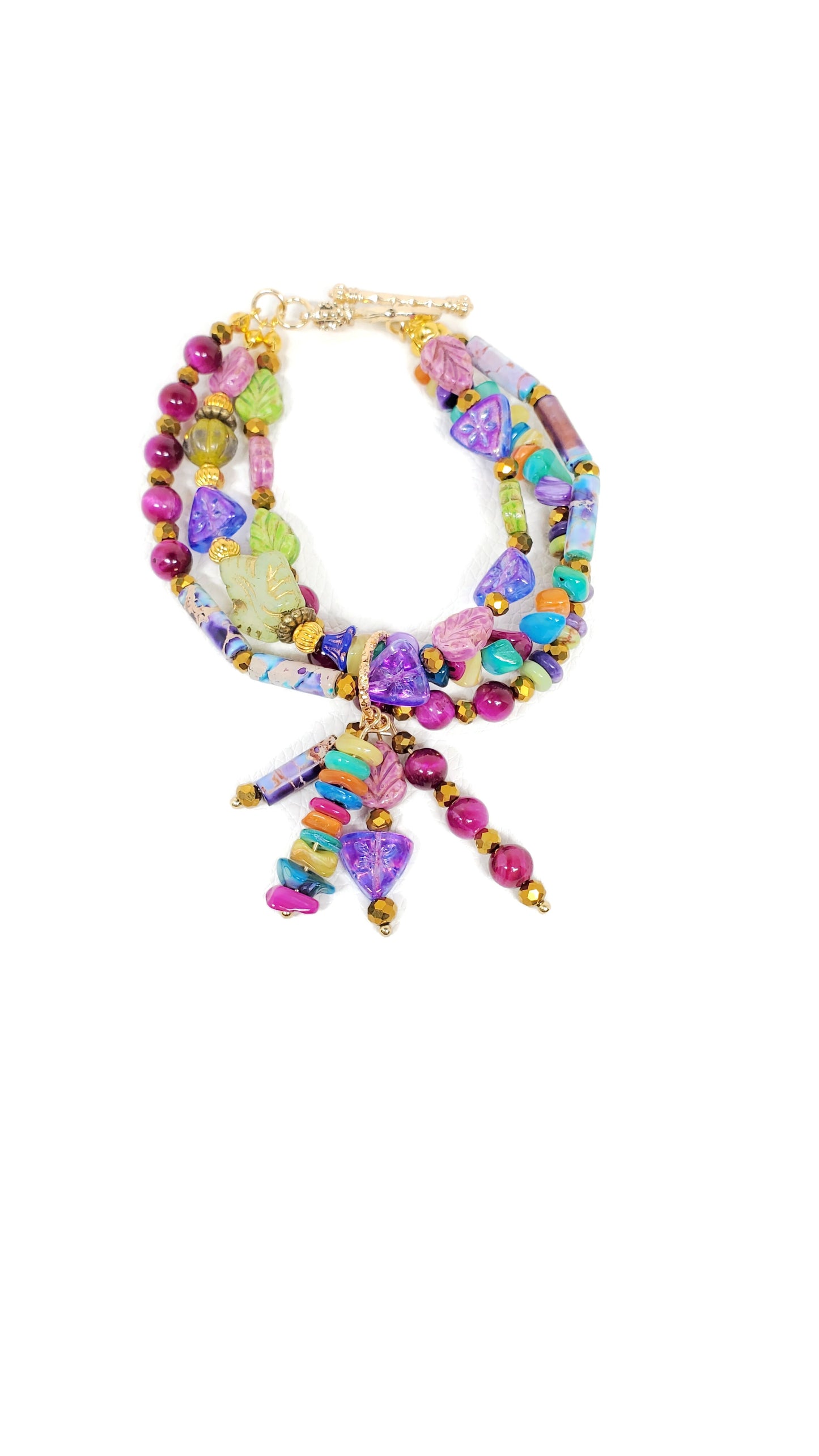 Enchanted Jewel Tones Boho Charm Bracelet, Beaded Wire Bracelet