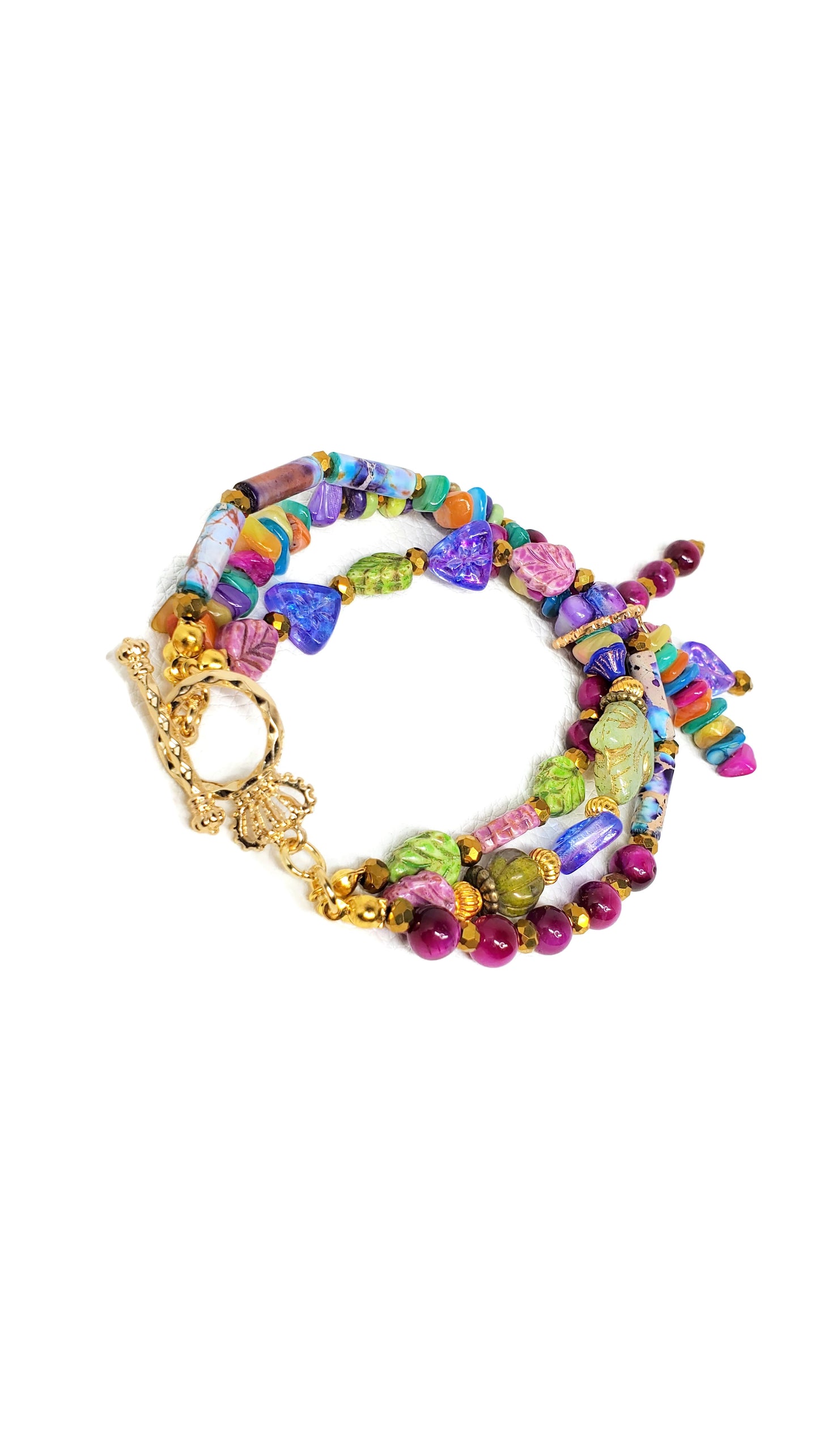 Enchanted Jewel Tones Boho Charm Bracelet, Beaded Wire Bracelet