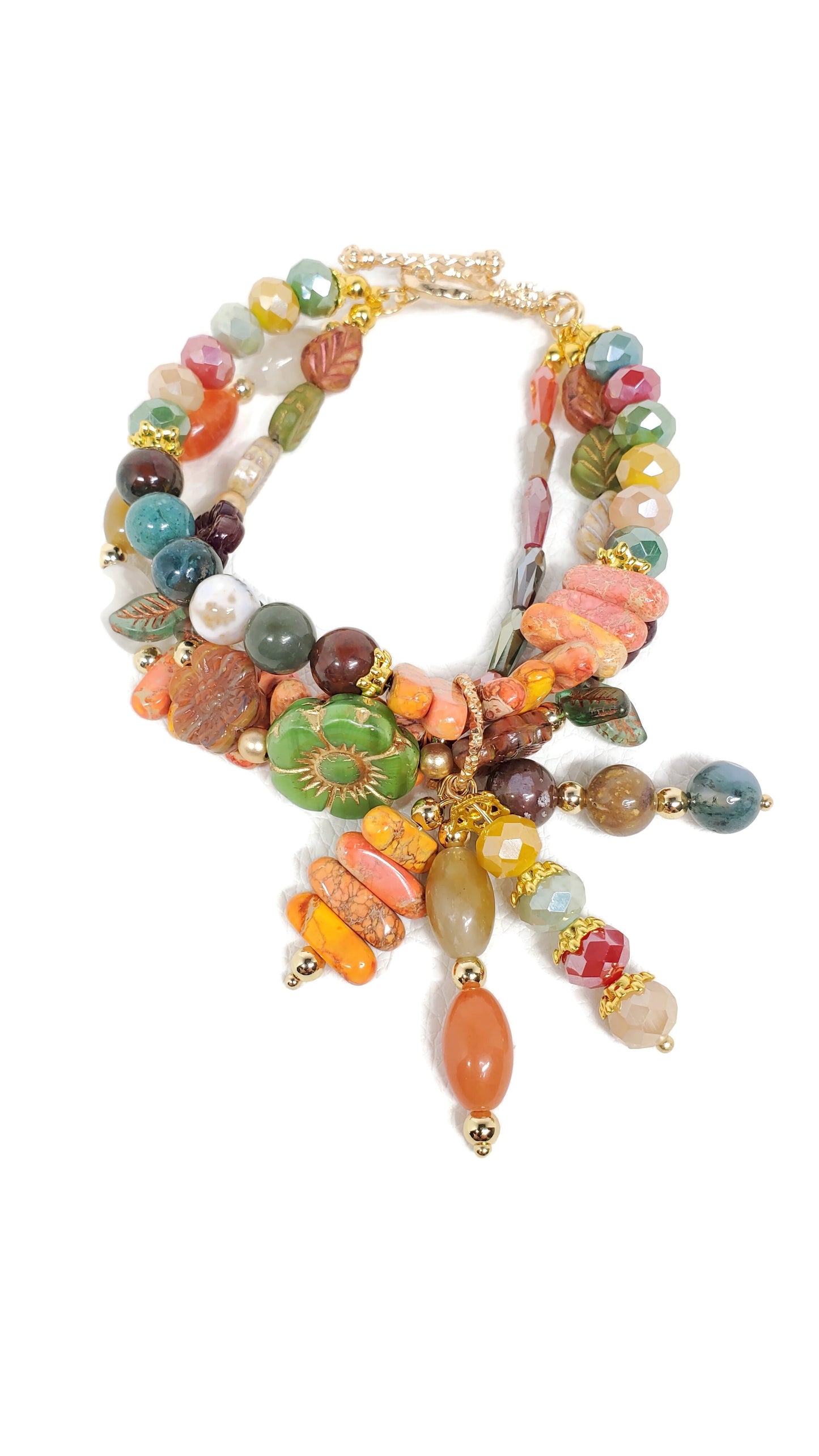 Falling For Fall Czech Glass Crystal Jade Jasper Toggle Charm Bracelet