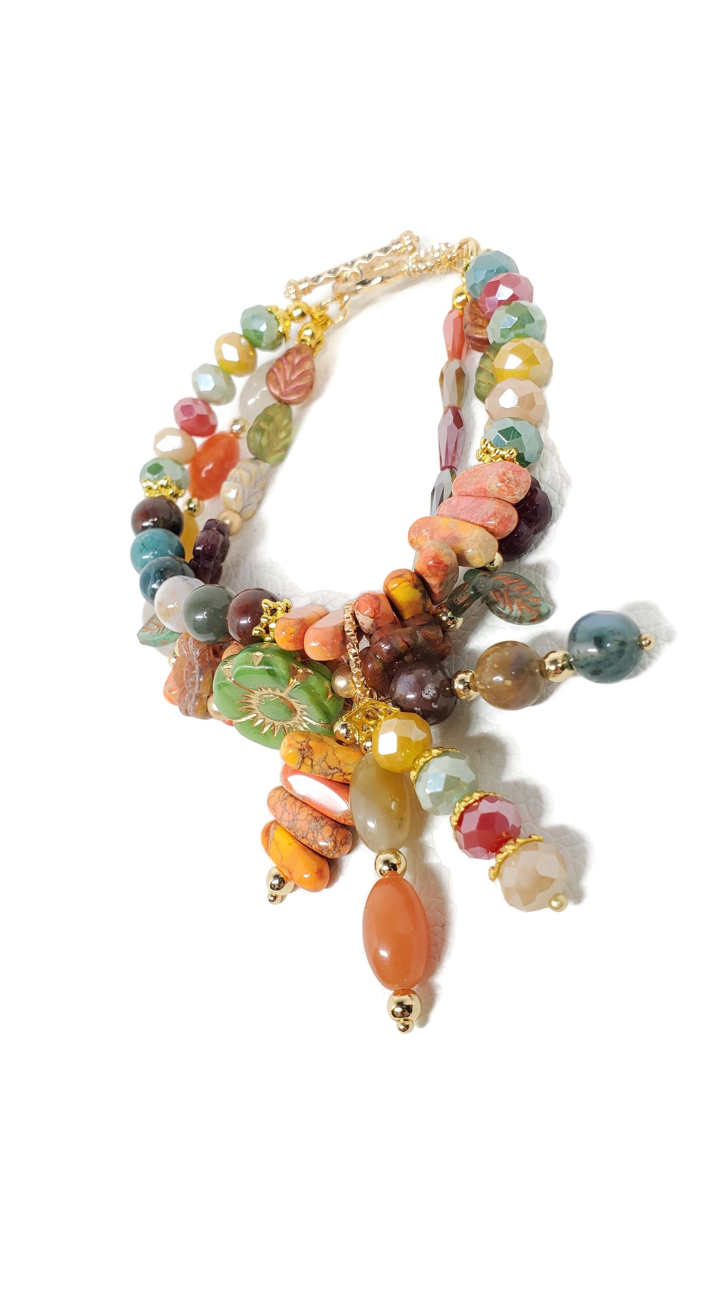 Falling For Fall Czech Glass Crystal Jade Jasper Toggle Charm Bracelet