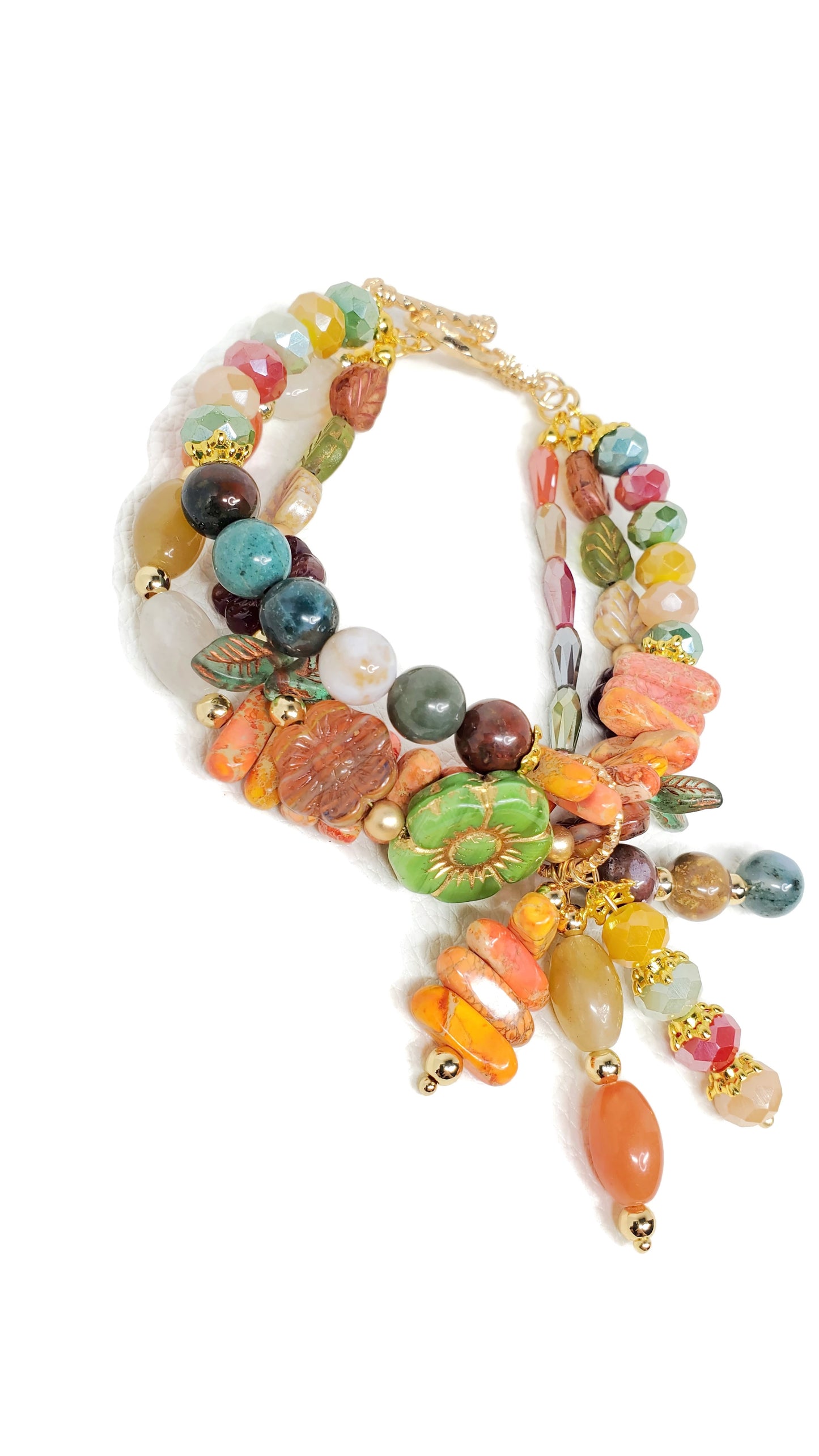 Falling For Fall Czech Glass Crystal Jade Jasper Toggle Charm Bracelet