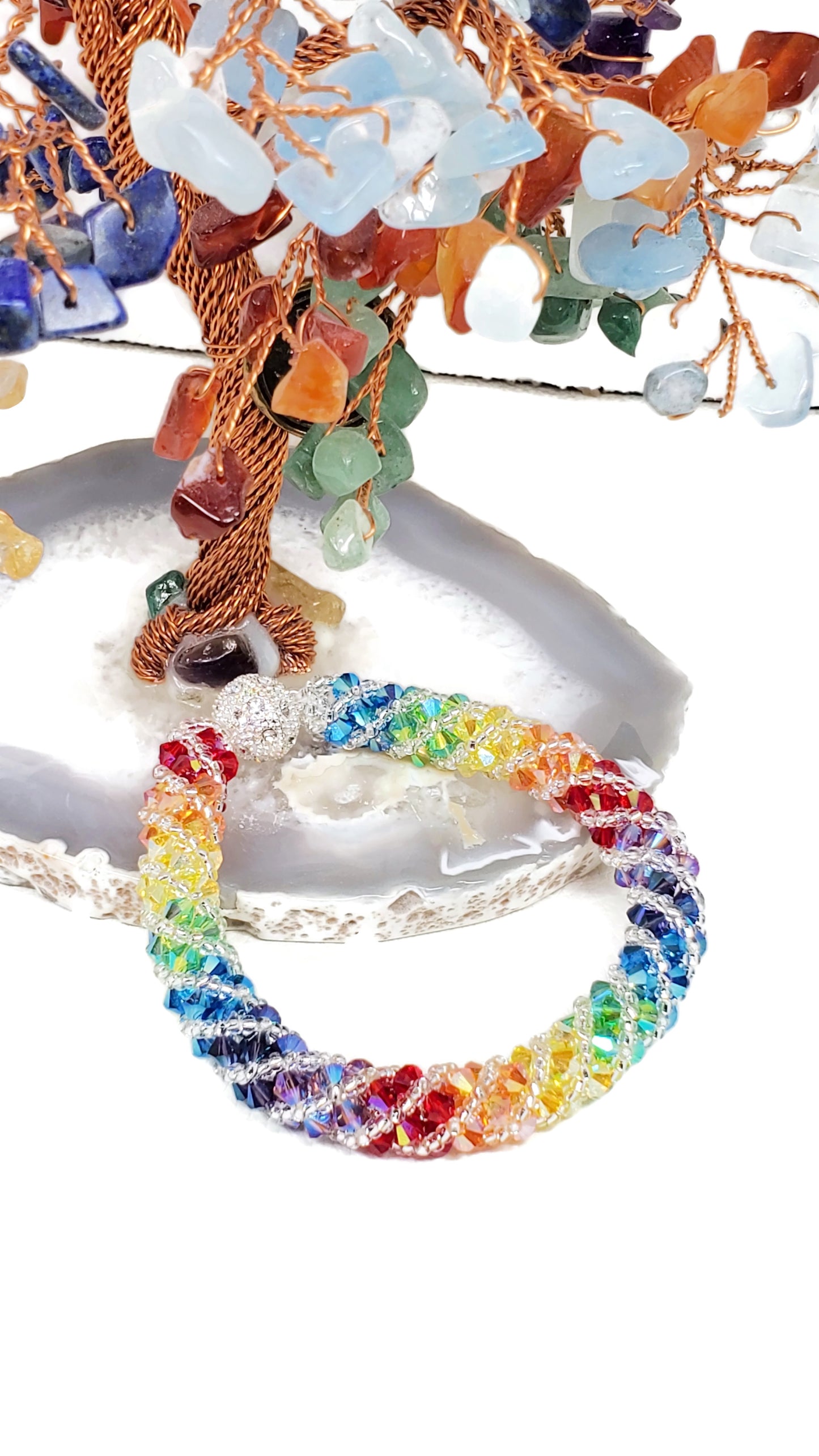 Rainbow Spiral Rhinestone Crystal 7 Chakra Statement Bracelet, Statement Jewelry, Crystal Bracelet, Handmade Chakra Bracelet