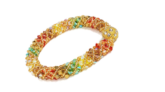 Handmade Autumn Bracelet – Colorful Crystal & Rhinestone Jewelry – Fall Accessory - Colorful Fall Jewelry - Crystal Beaded Jewelry