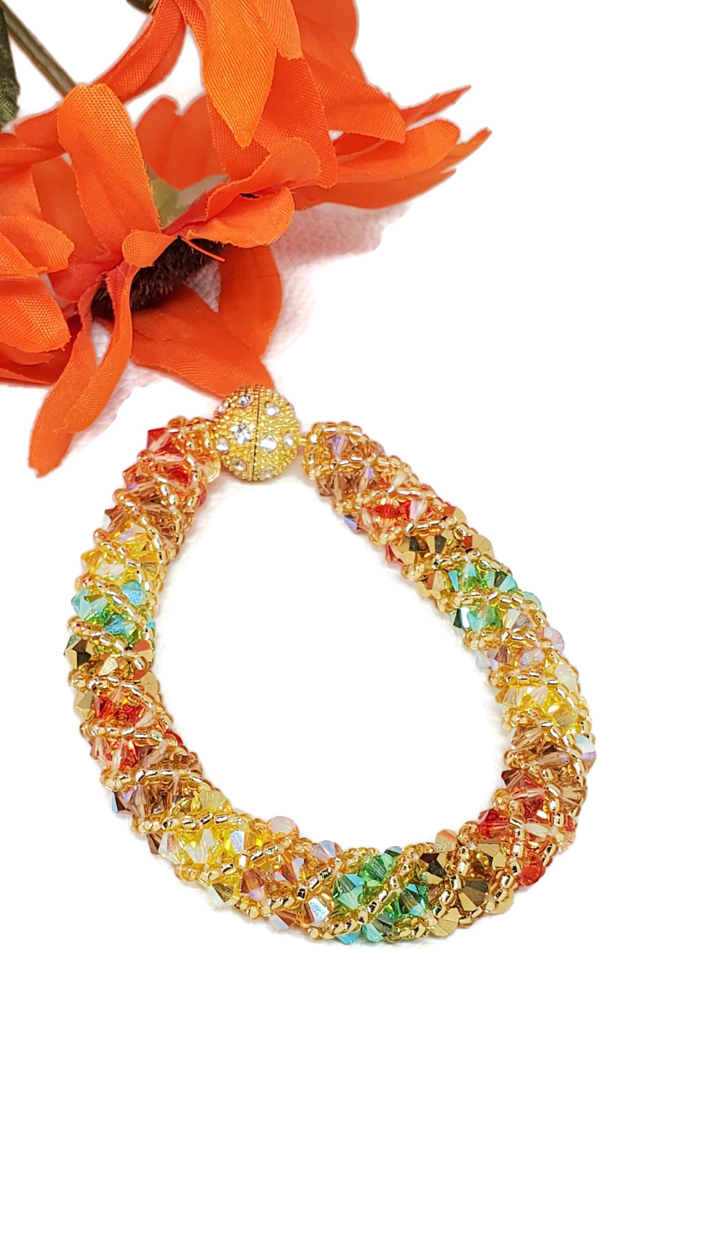 Handmade Autumn Bracelet – Colorful Crystal & Rhinestone Jewelry – Fall Accessory - Colorful Fall Jewelry - Crystal Beaded Jewelry