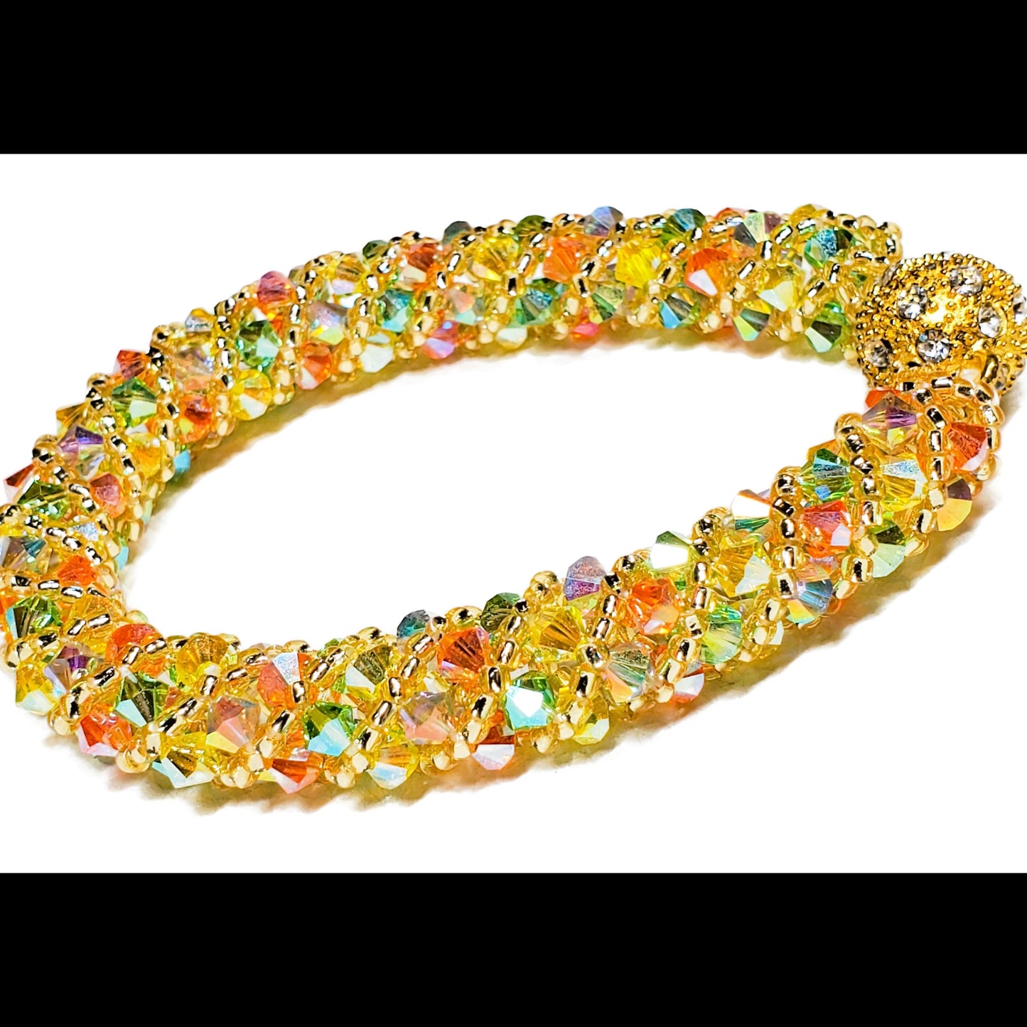 Multicolor Swarovski Beaded Bracelet, Luxury Sparkle Jewelry, Handmade Statement Bracelet, Gift for Her