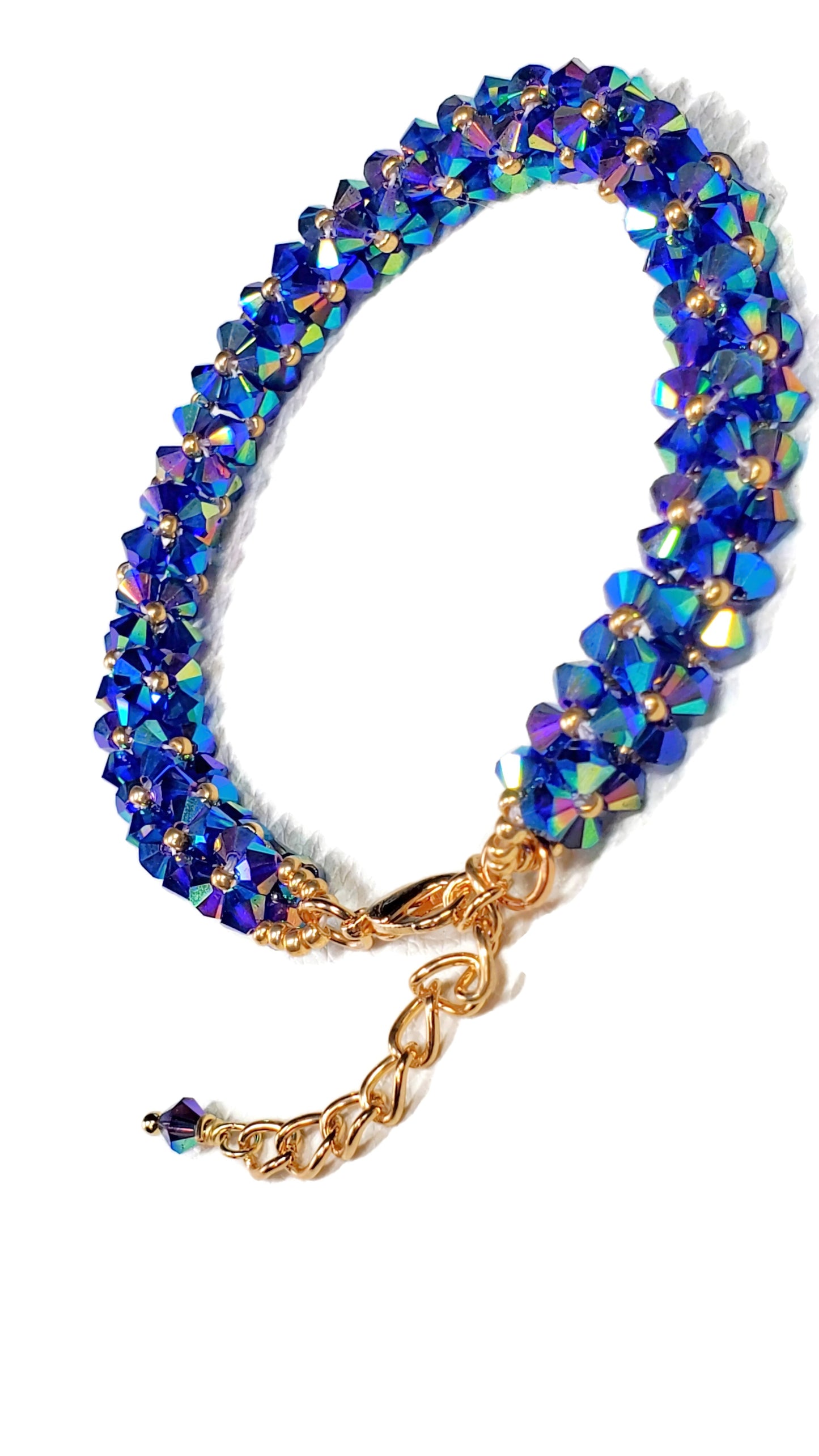 Handcrafted Blue AB Crystal Bicone Adjustable Bracelet