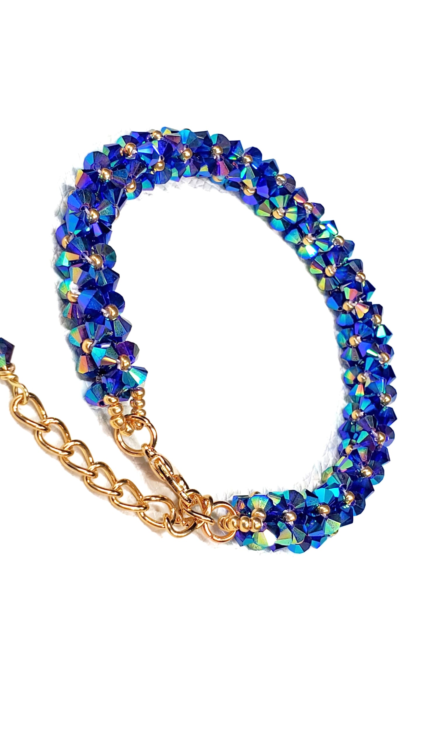 Handcrafted Blue AB Crystal Bicone Adjustable Bracelet