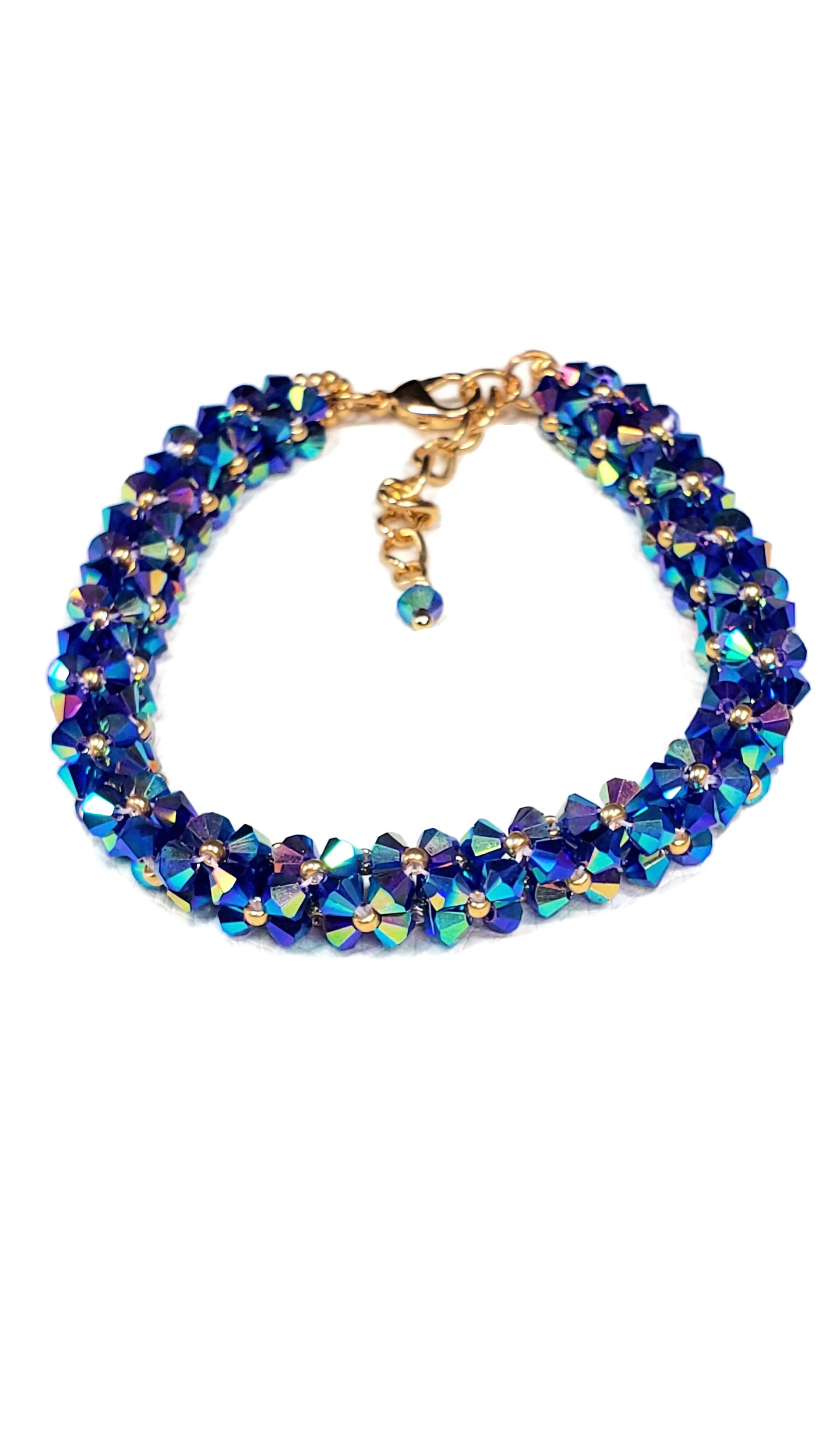 Handcrafted Blue AB Crystal Bicone Adjustable Bracelet