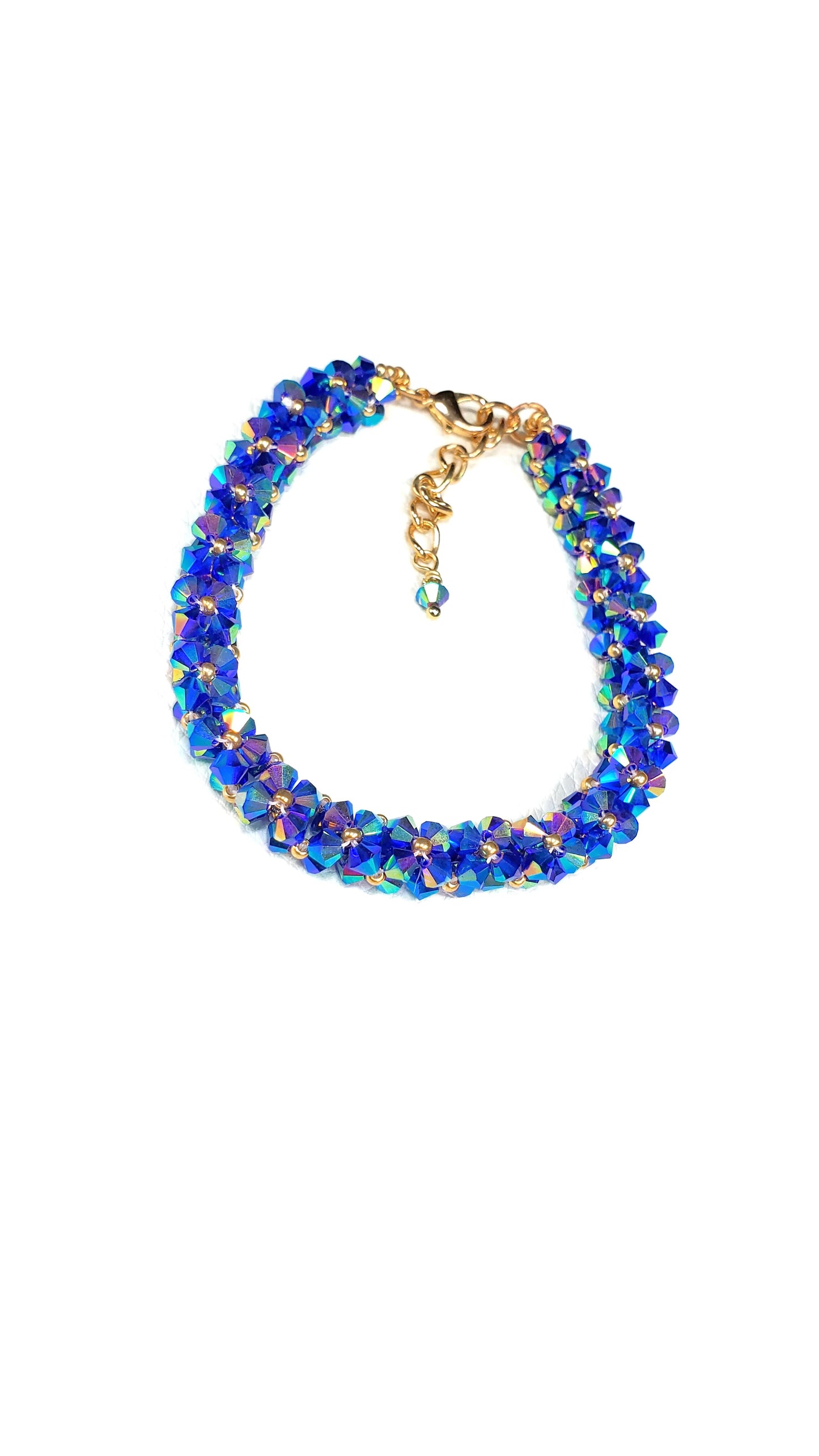 Handcrafted Blue AB Crystal Bicone Adjustable Bracelet