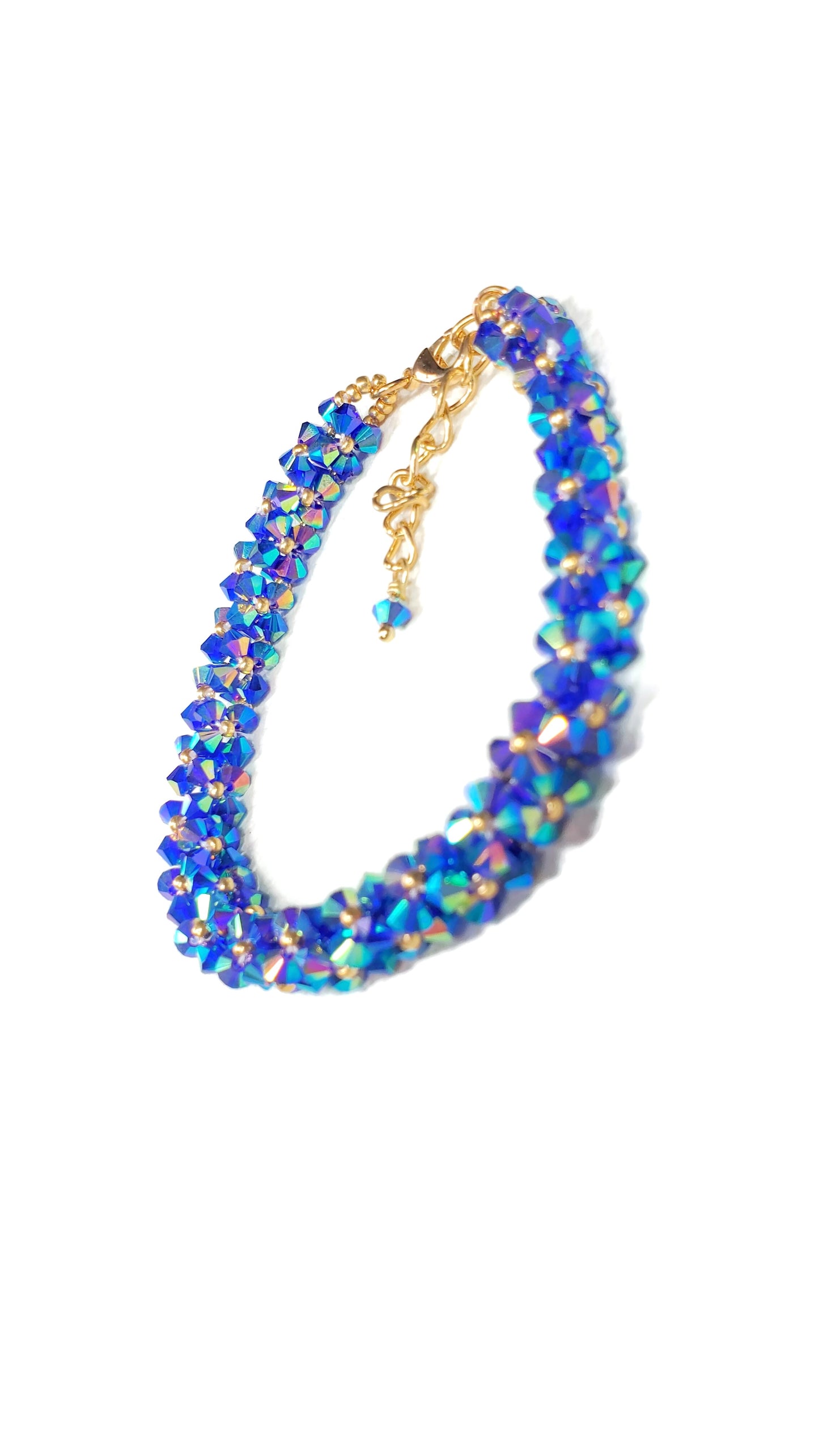 Handcrafted Blue AB Crystal Bicone Adjustable Bracelet