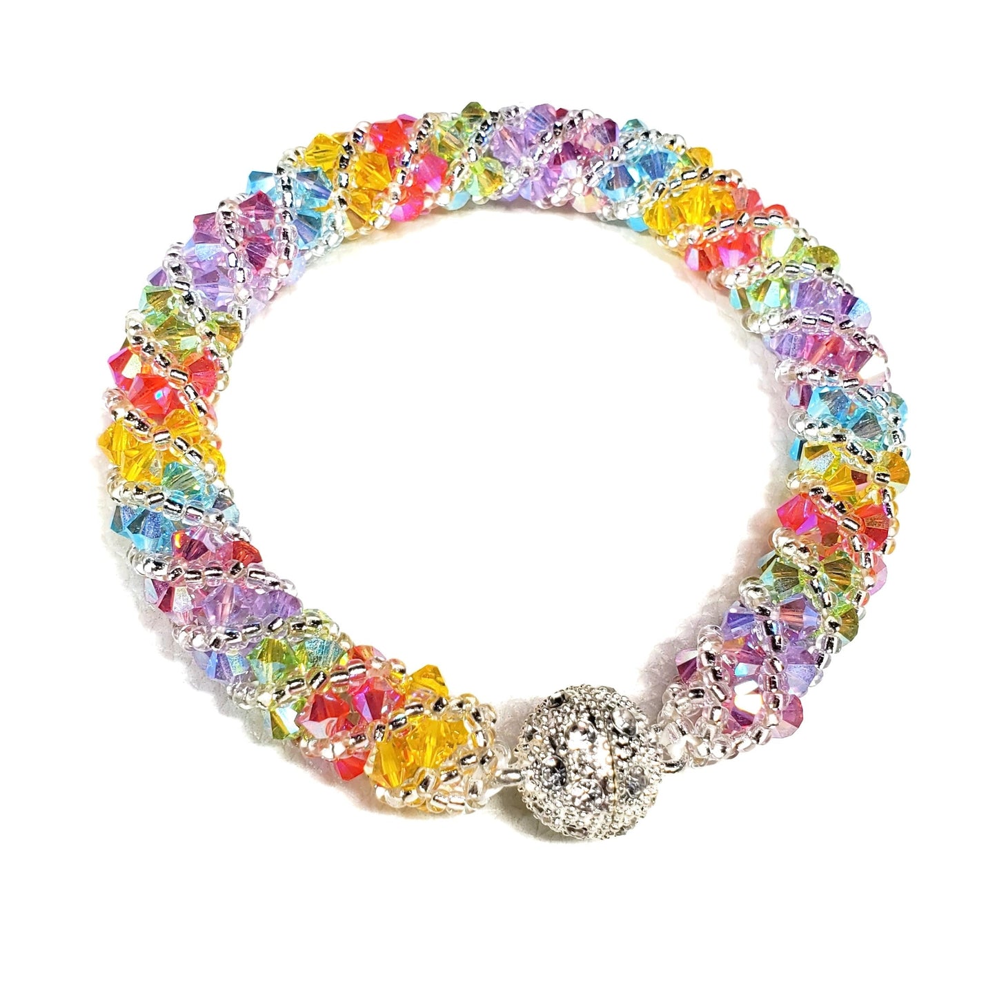Rainbow Crystal Bracelet, Colorful Beaded Bracelet for Women, Multicolor Crystal Jewelry, Sparkly Handmade Bracelet Gift for Her, Easter