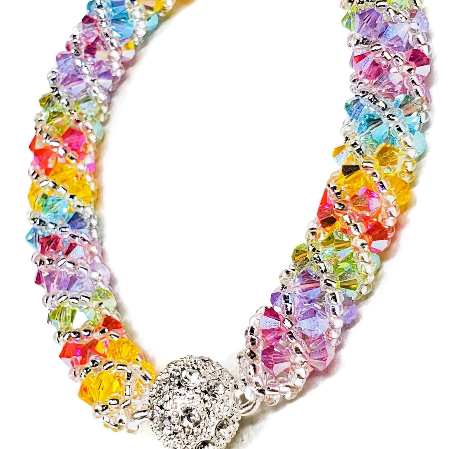 Rainbow Crystal Bracelet, Colorful Beaded Bracelet for Women, Multicolor Crystal Jewelry, Sparkly Handmade Bracelet Gift for Her, Easter