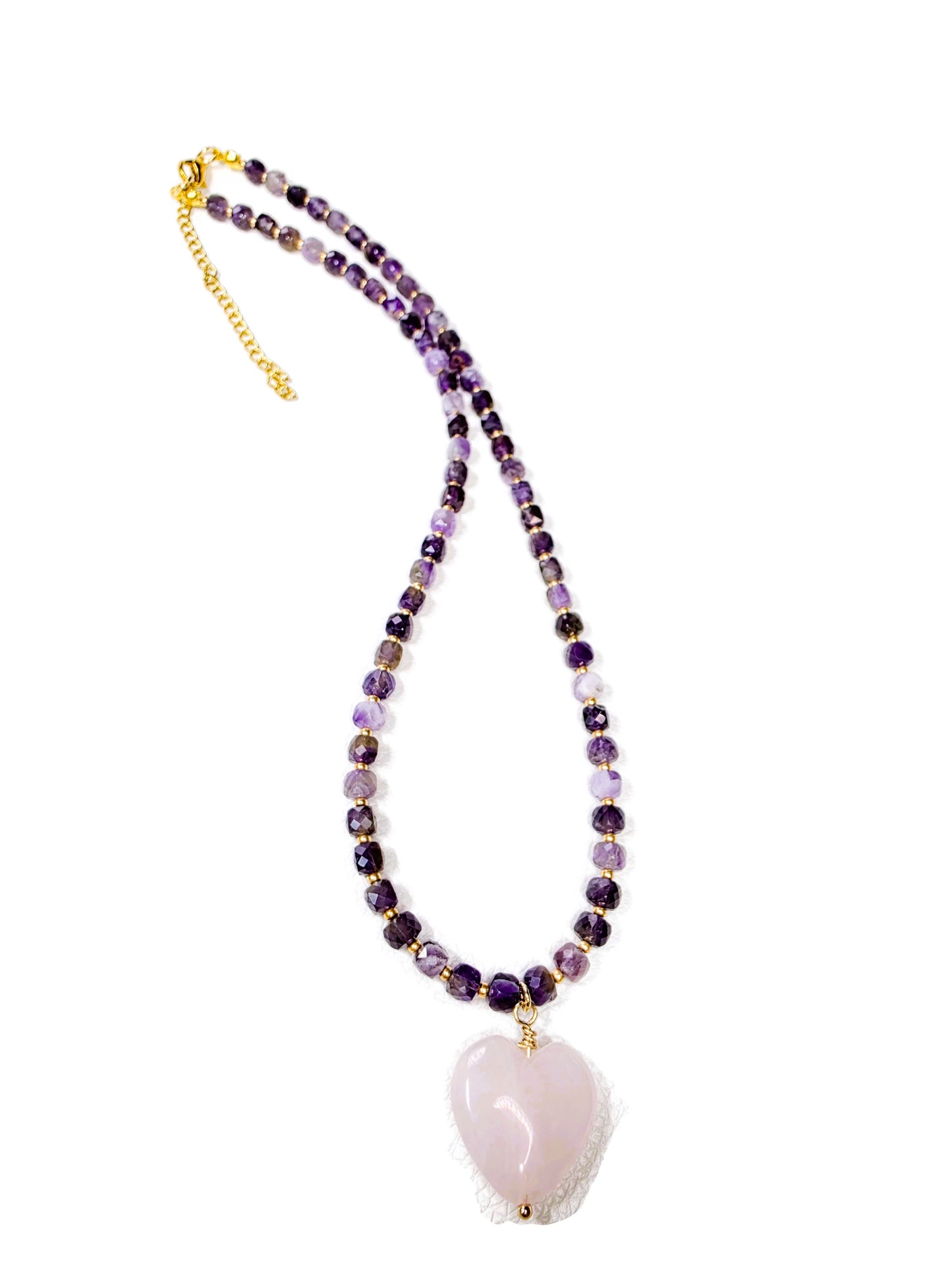 Amethyst & Rose Quartz Heart Necklace