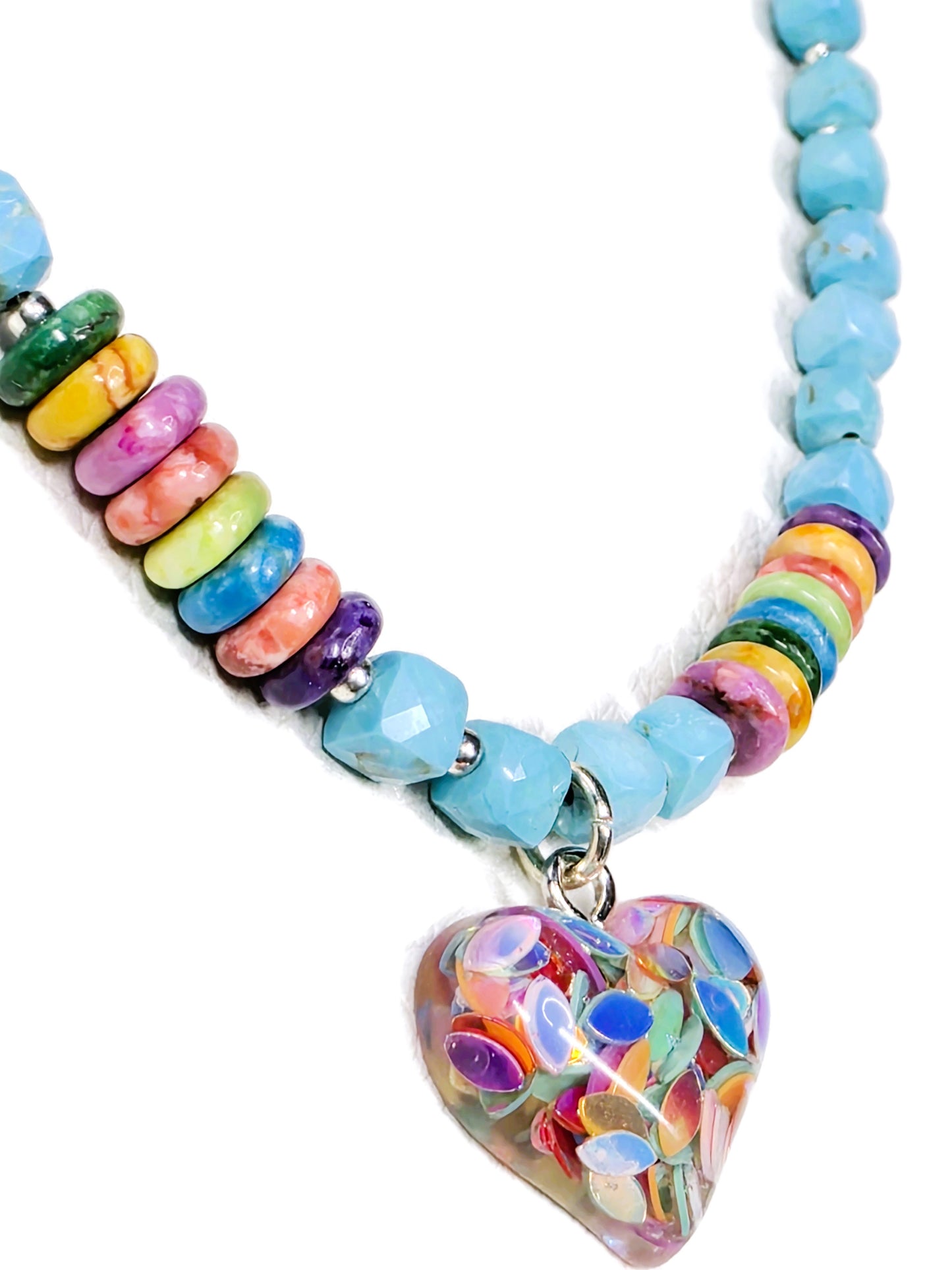 Blue Turquoise Magnesite Necklace Resin Heart Pendant