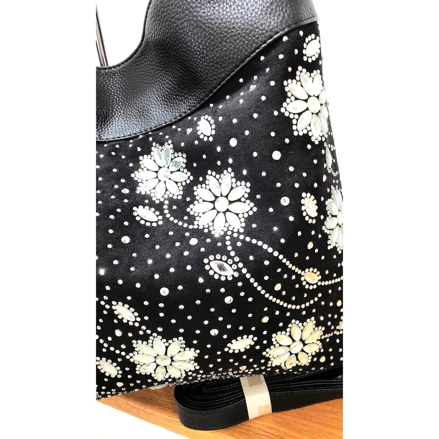 Black Rhinestone Floral Design Hobo
